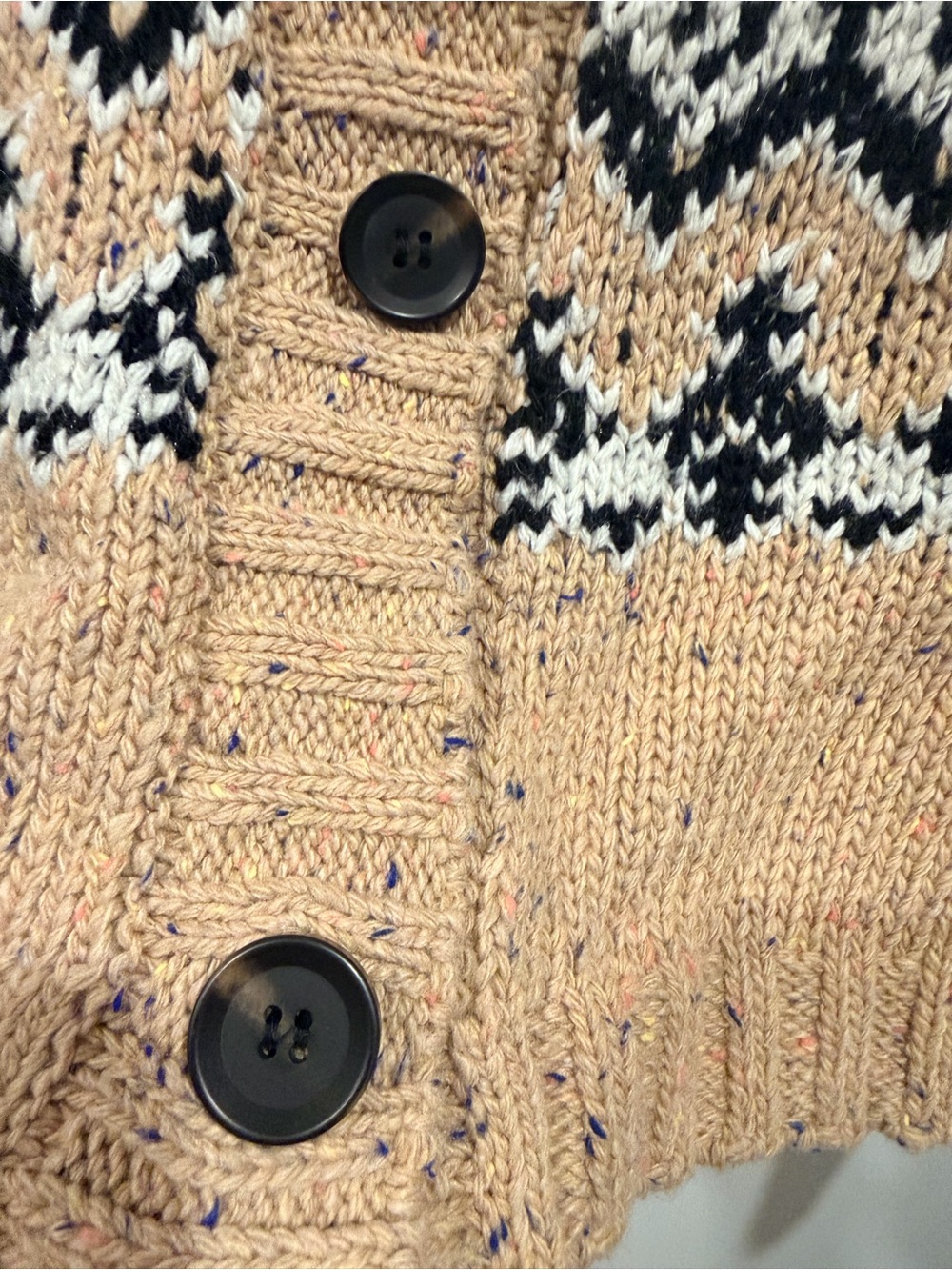 English Factory Tan Fair Isle Knit Cardigan Sweater - Picture 4 of 5